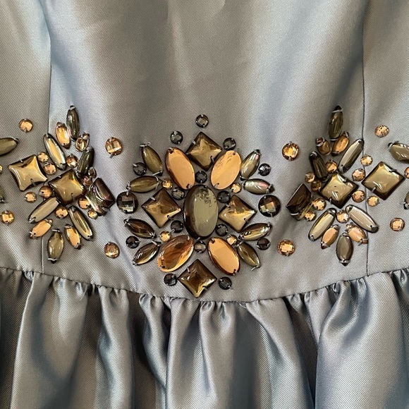 Adrianna Papell Blue Satin Fit and Flare Mini Dress with Jewel Details, Size 10 - Picture 3 of 4